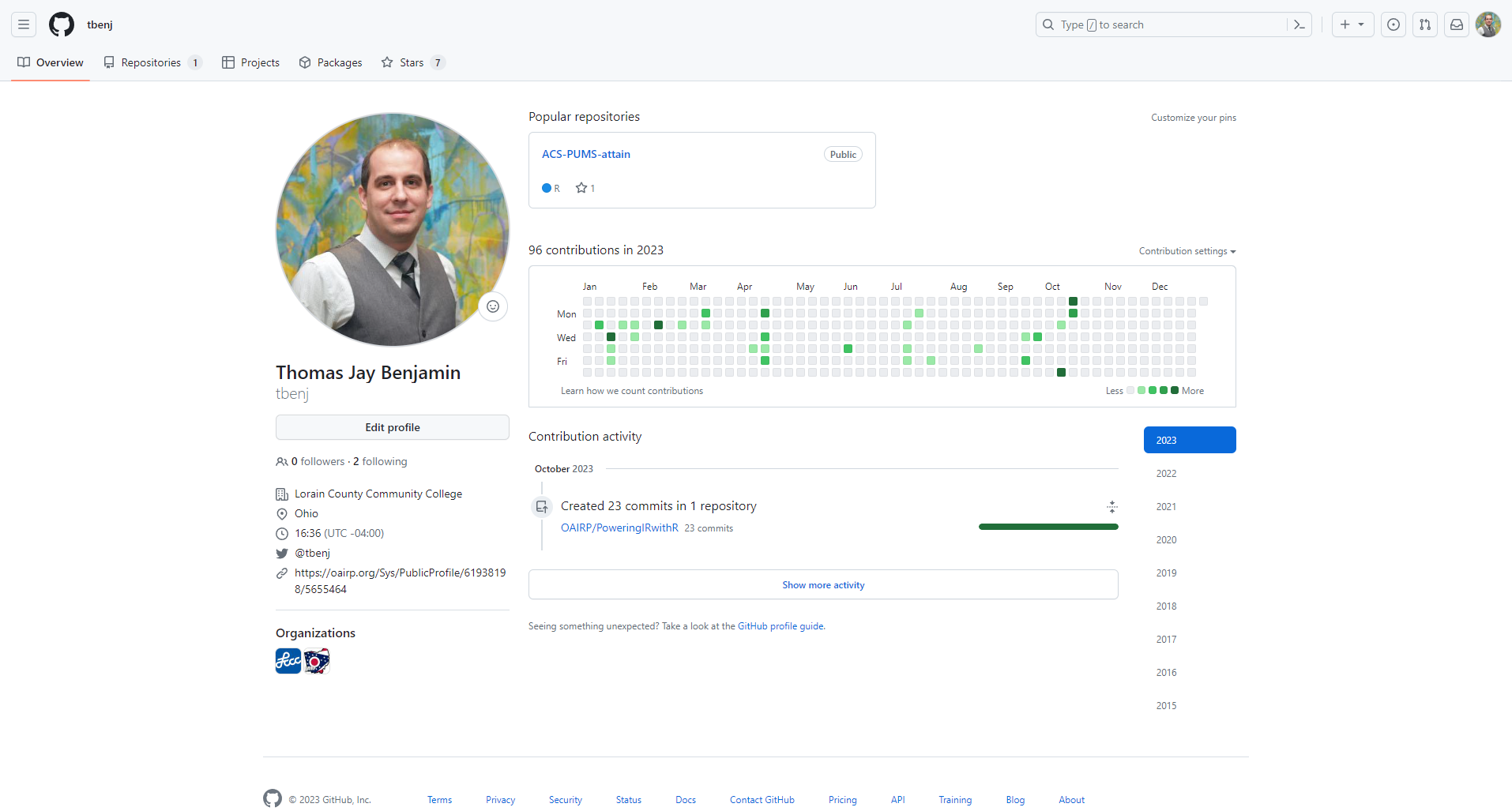 A screenshot of a GitHub personal profile page.